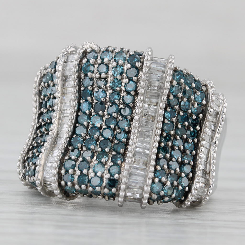 1.80ctw Blue White Diamond Ring 10k White Gold Size 6 Cocktail