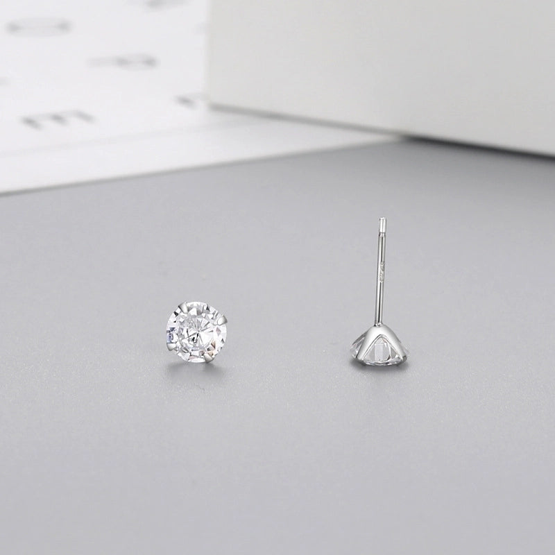 Minimalist Geometric Sterling Silver Zircon Ear Studs 1 Pair