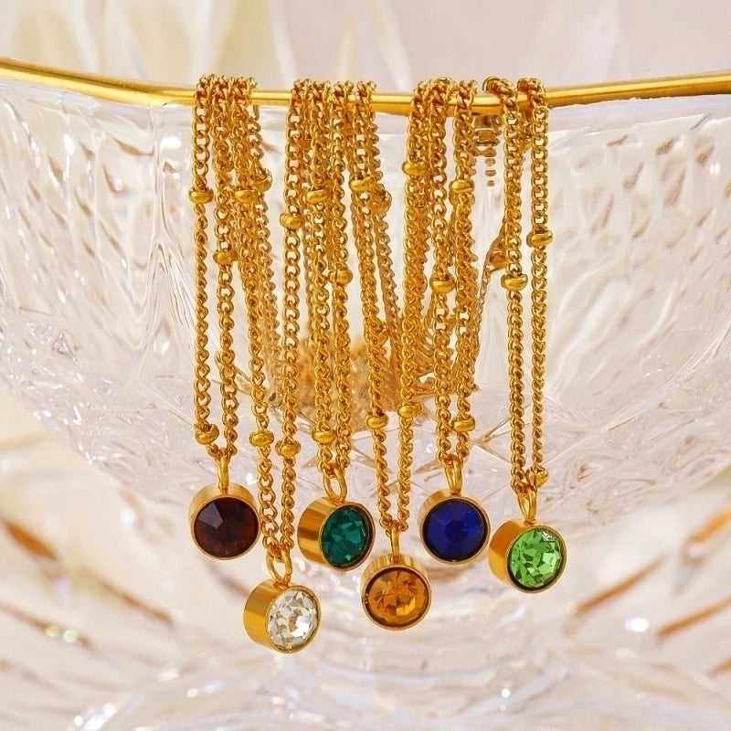 316 Stainless Steel  18K Gold Plated Minimalist Classic Style Plating Inlay Solid Color Artificial Rhinestones Pendant Necklace