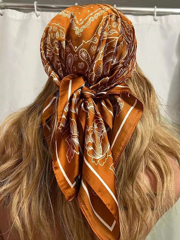 Women's Casual Hip-Hop Sports Paisley Satin Printing And Dyeing Silk Scarf