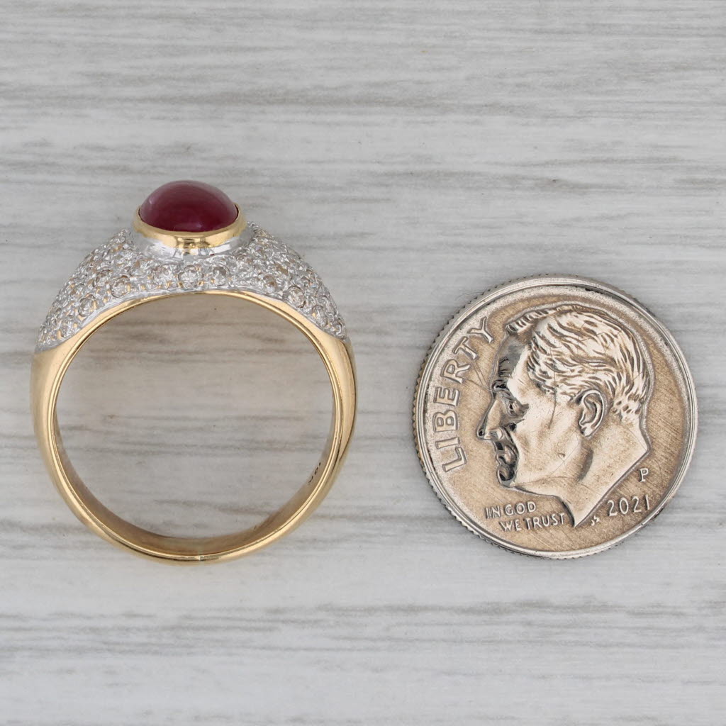 Ruby Cabochon 0.60ctw Diamond Ring 18k Yellow Gold Size 6.75