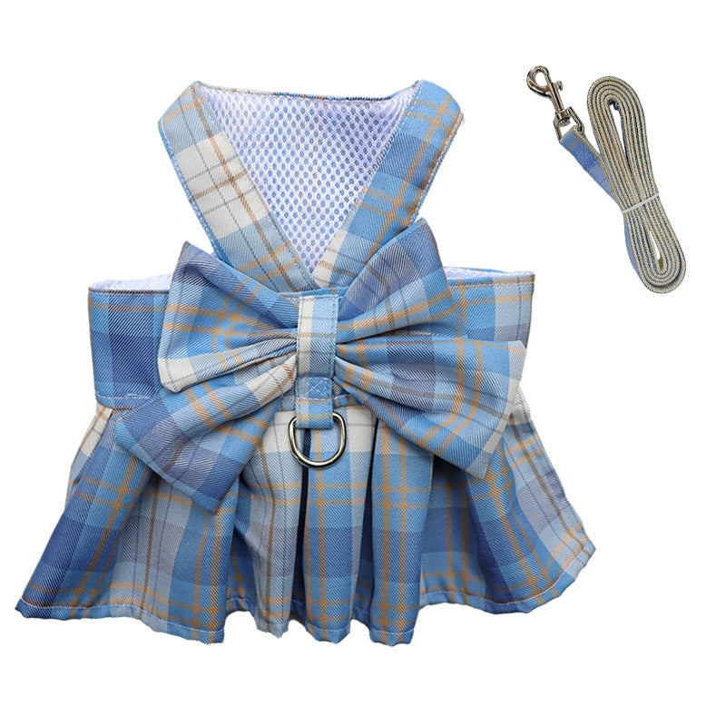 Plaid Jk Skirt Chest Strap Pet Leash Dog Walking Rope Cat Vest Clothes Teddy Hair Accessories Supplies