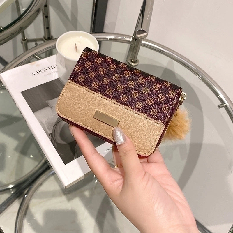 Women's Color Block Pu Leather Zipper Wallets