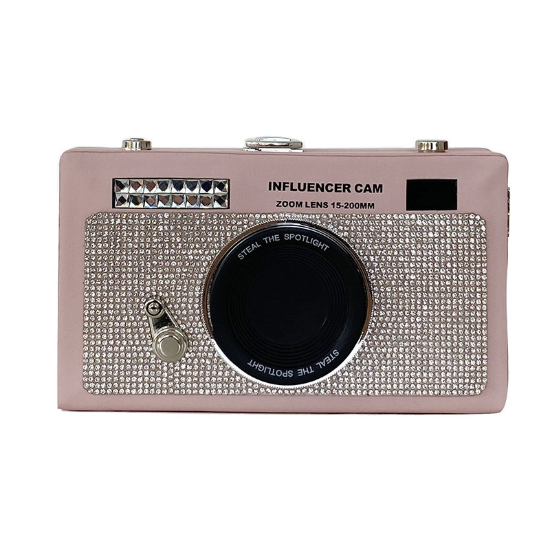 Women's Small Pu Leather Camera Vintage Style Rhinestone Lock Clasp Camera Bag