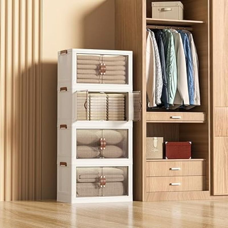 Foldable Storage Cabinet 4 Layer. Stackable Portable Storage Cabinet with Movable Wheels