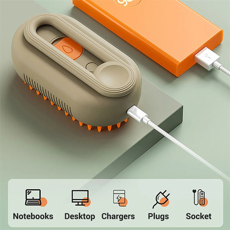 USB Rechargeable Steam Cat Grooming Brush – Anti-Static & Detangling