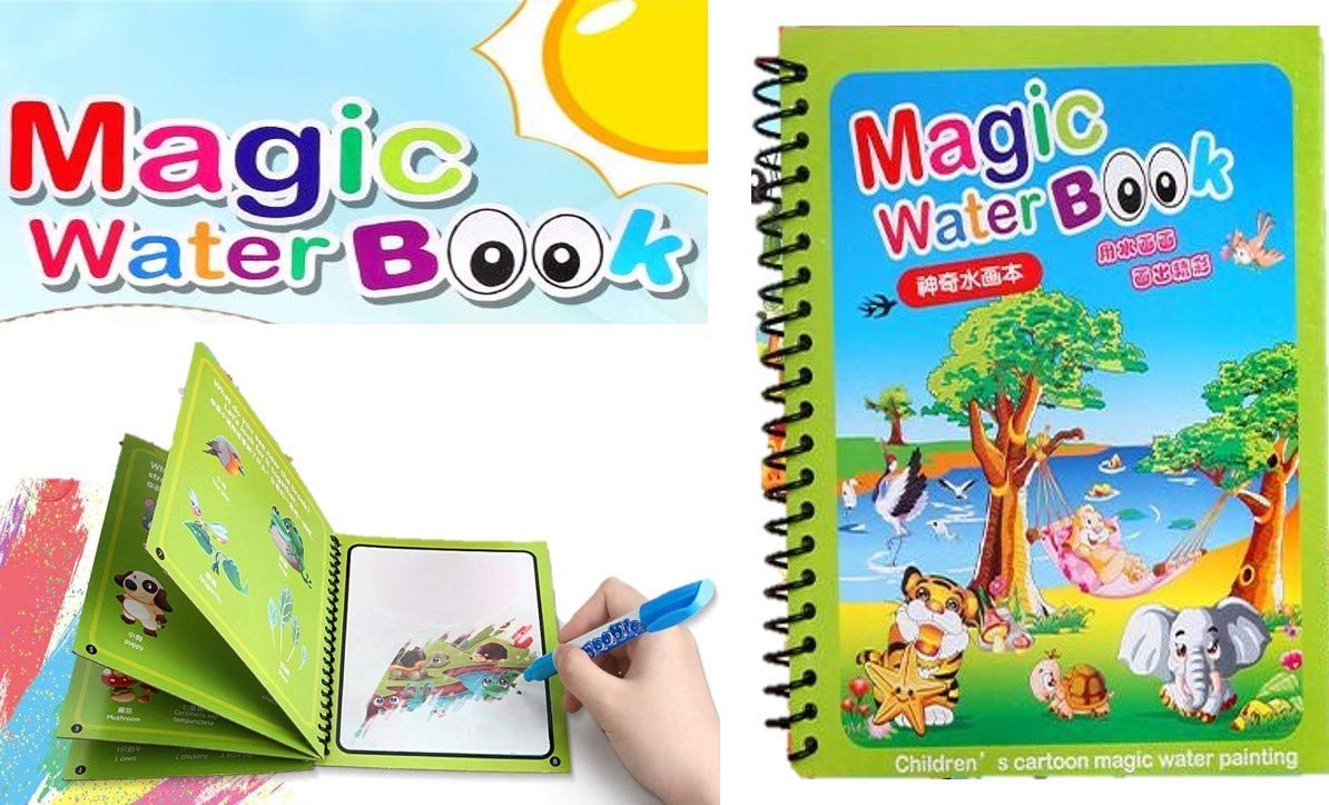 Reusable Magic Water Book For Painting Children's Cartoon Images With Water Pen (Random Designs) - NO Colors Required