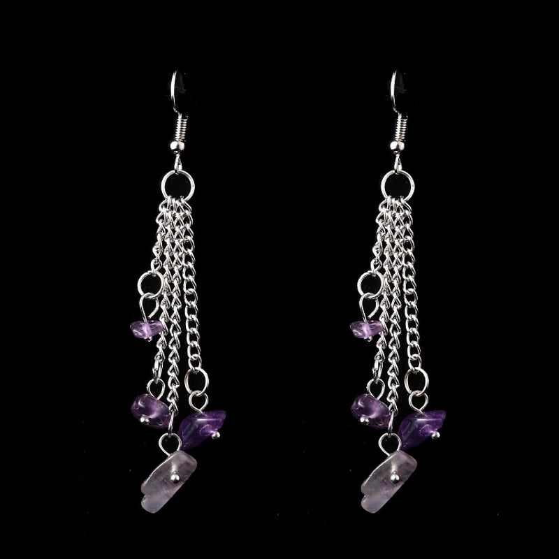 1 Pair Minimalist Irregular Patchwork Natural Stone Metal Drop Earrings