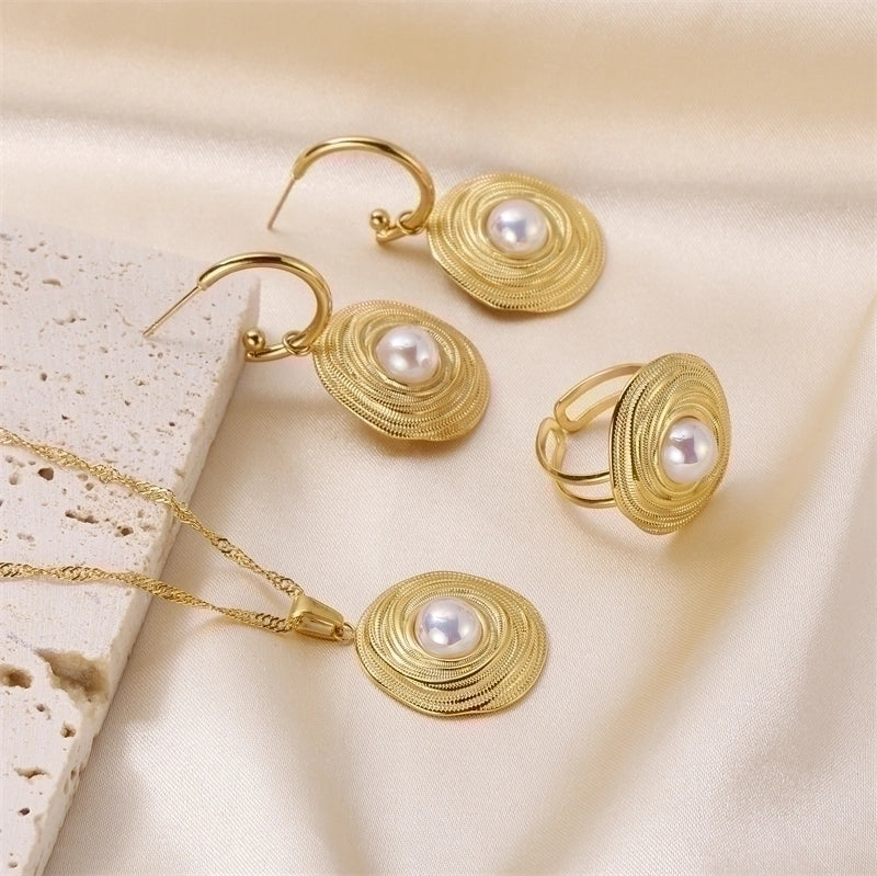 Elegant Lady Geometric 304 Stainless Steel Pearl 18K Gold Plated Plating Inlay Rings Earrings Necklace