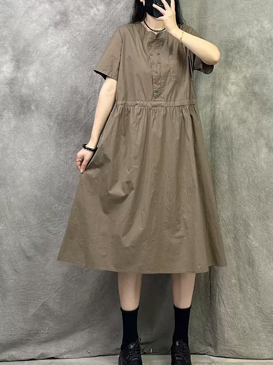 Women Summer Casual O-Neck Loose Cotton Dress