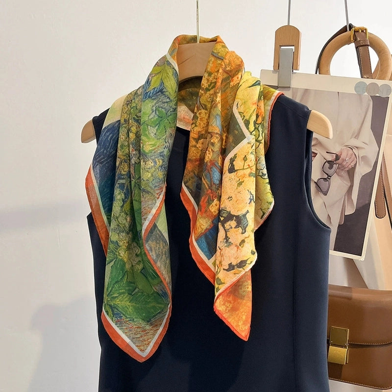 Women's Elegant Flower Polyester Silk Scarf