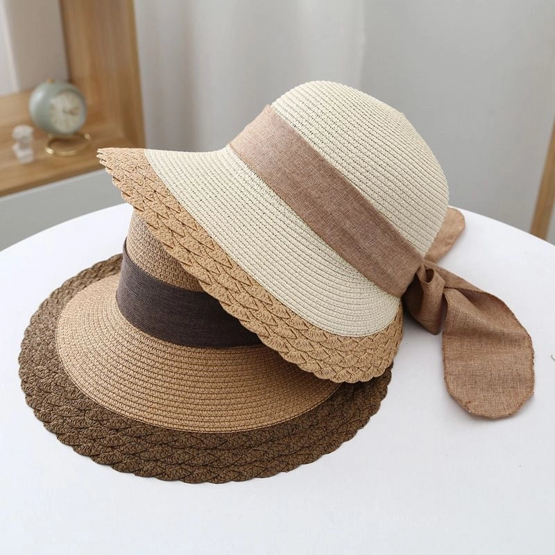 Women's Beach Color Block Patchwork Flat Eaves Sun Hat