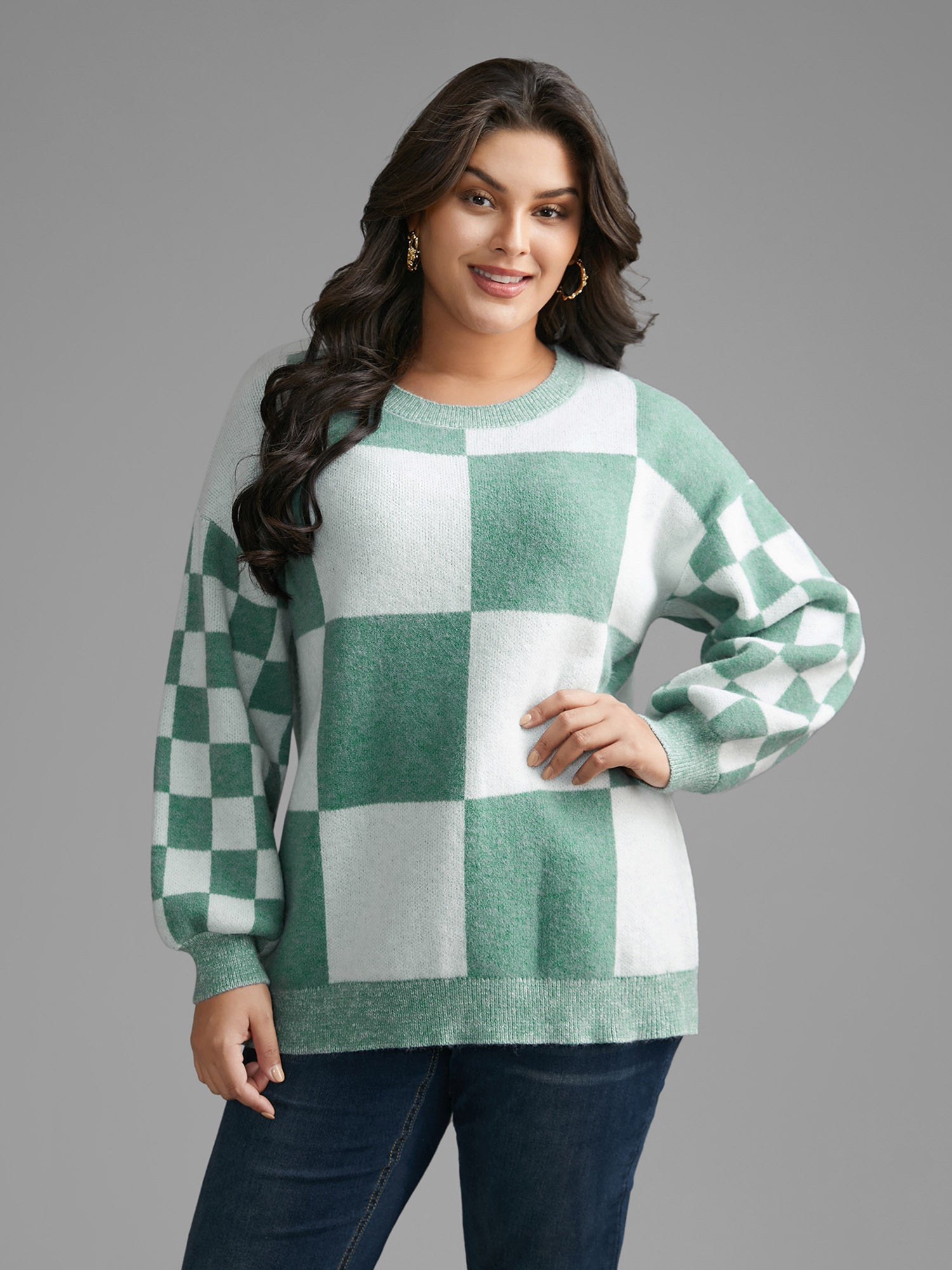 Plaid Crew Neck Drop Shoulder Pullover