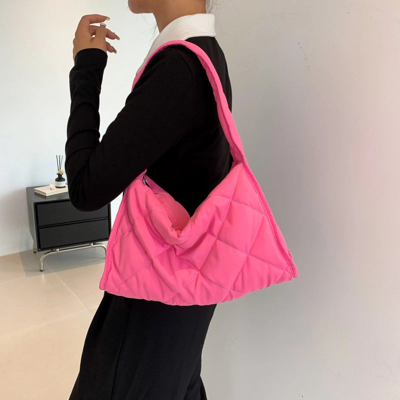 Women's Medium All Seasons Nylon Solid Color Basic Square Zipper Shoulder Bag Underarm Bag