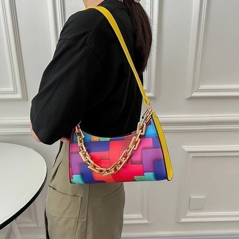 Women's Medium Pu Leather Stripe Streetwear Zipper Underarm Bag