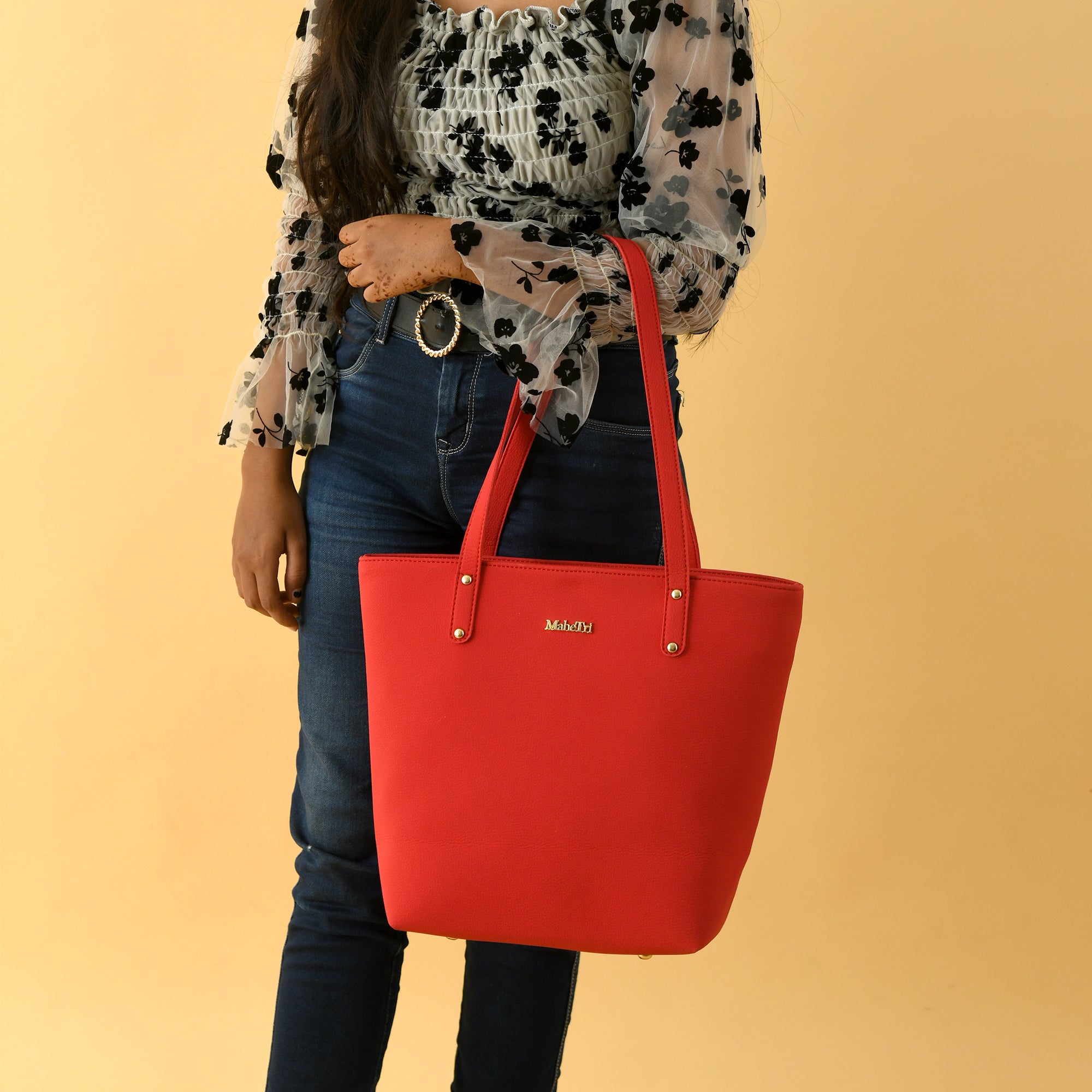 Era Vegan Leather Tote- Coral Red