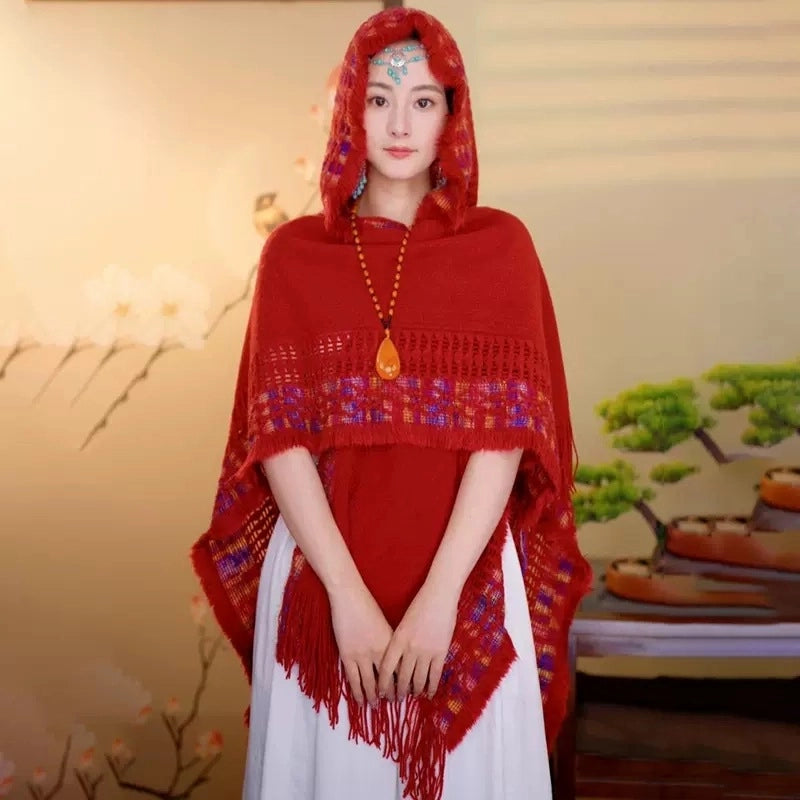 Women's Vintage Style Plaid Solid Color Imitation Cashmere Tassel Shawl