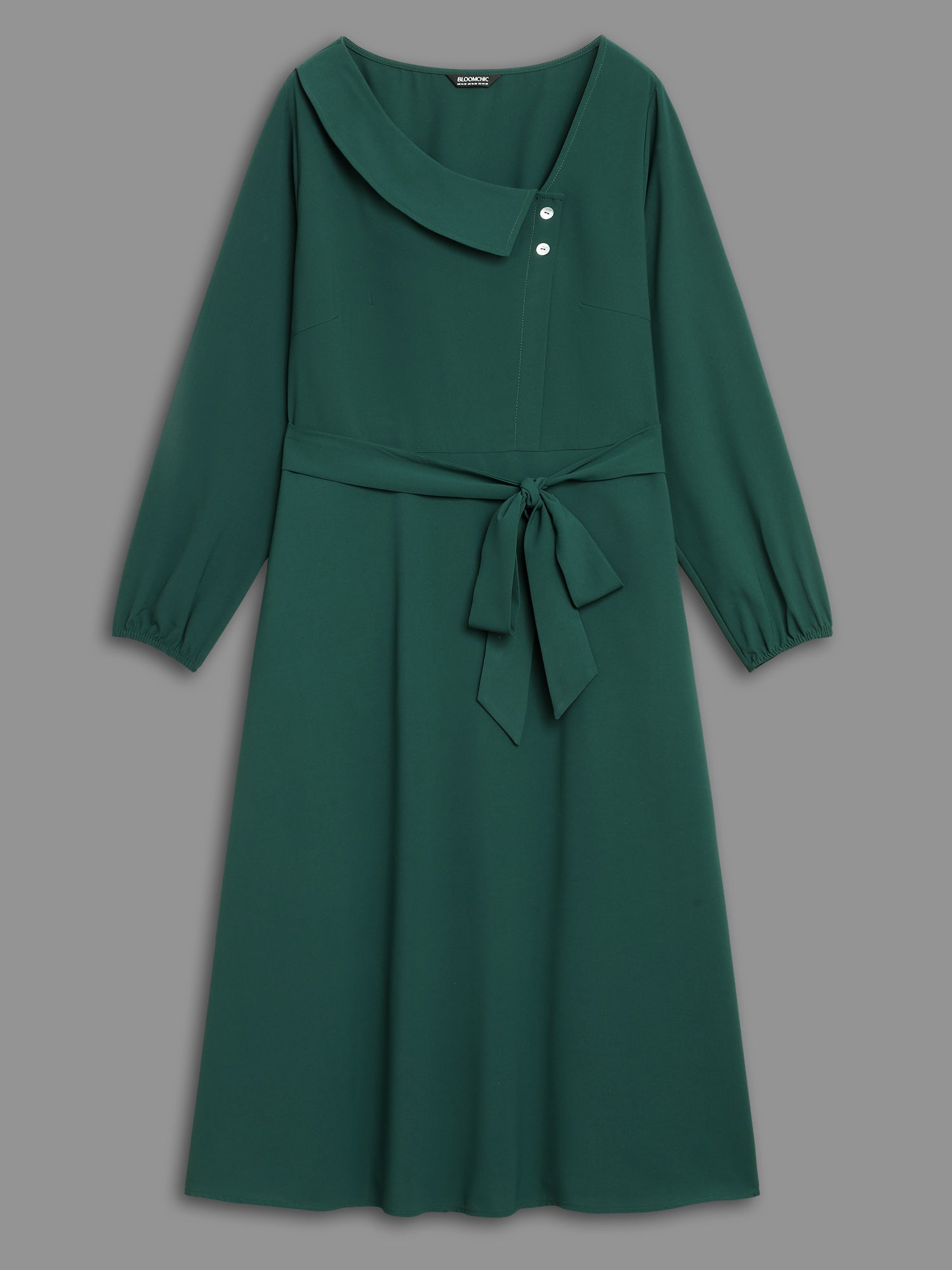 Asymmetrical Neckline Waist-Tie Midi Dress