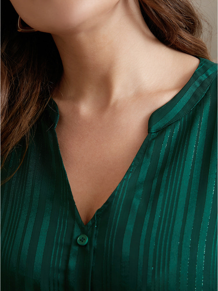 Glitter Striped V Neck Button Detail Blouse
