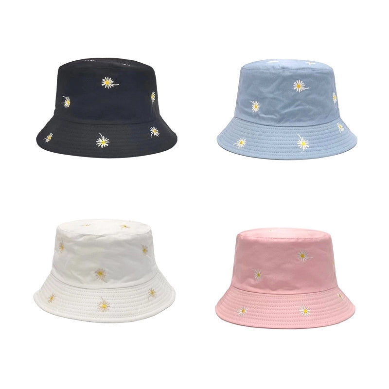 Women's Casual Sweet Flower Embroidery Flat Eaves Bucket Hat