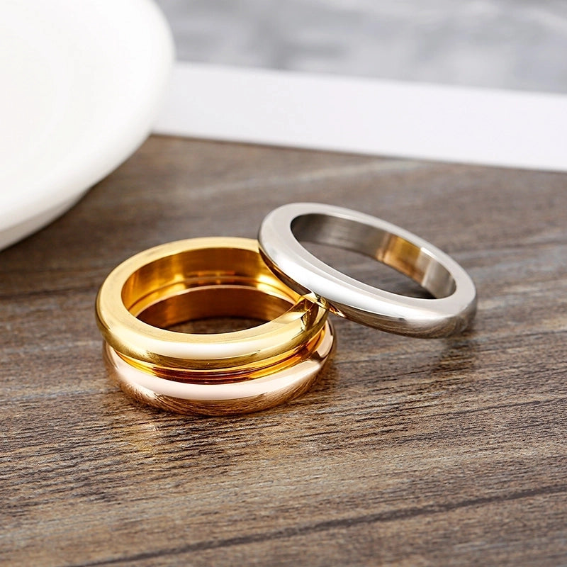 304 Stainless Steel 18K Gold Plated Basic Minimalist Classic Style Round Rings