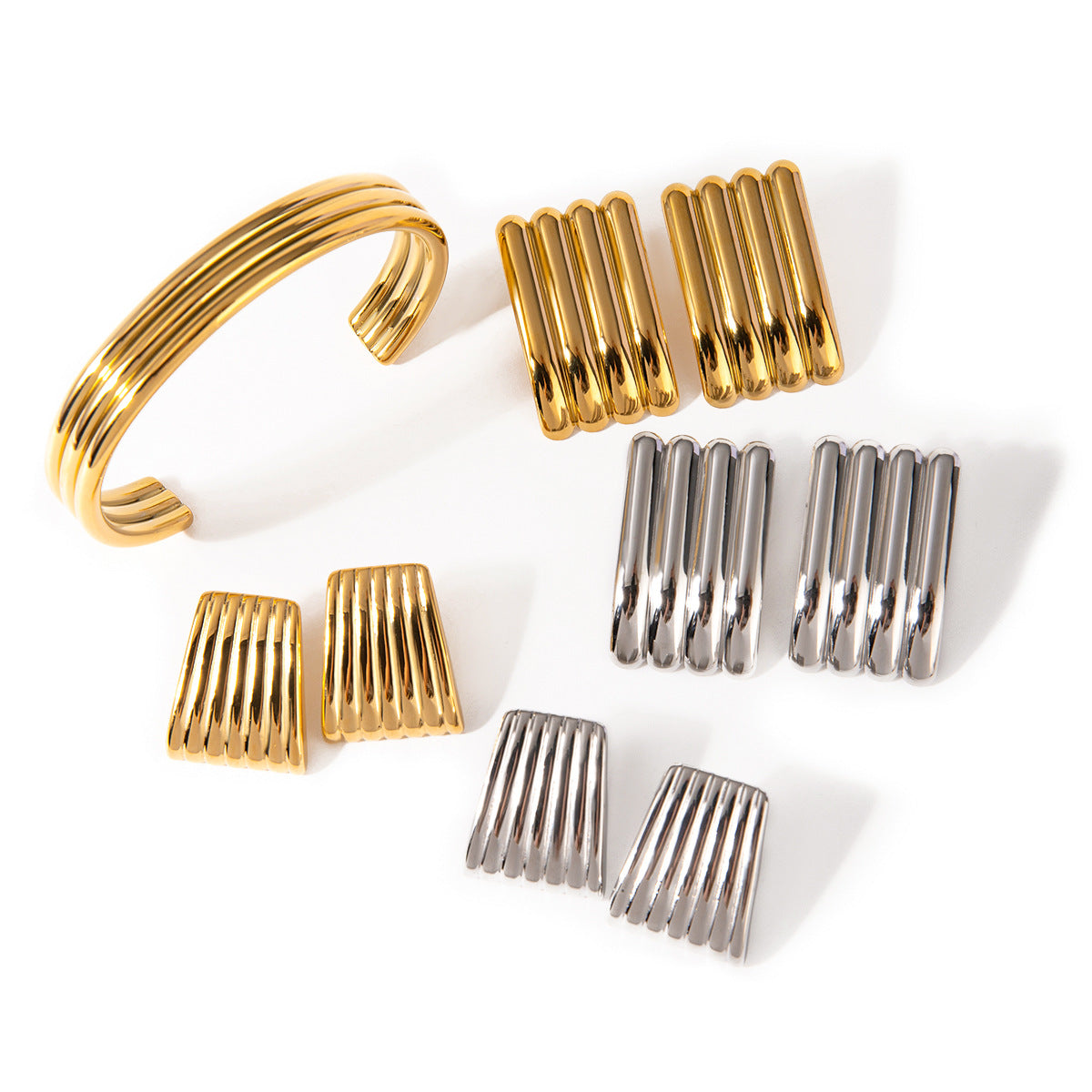 Stripe Stainless Steel 18K Gold Plated Earrings