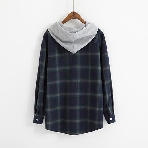 Flannel Plaid Hooded Long Sleeve Shirt