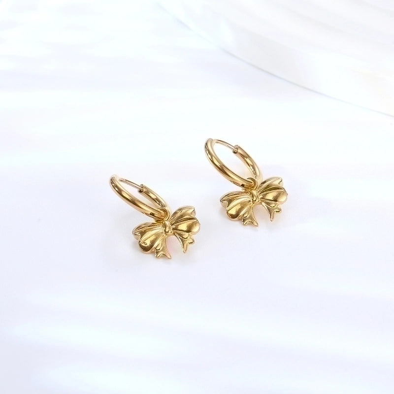 1 Pair Elegant Lady Bow Knot Plating 304 Stainless Steel 18K Gold Plated Drop Earrings