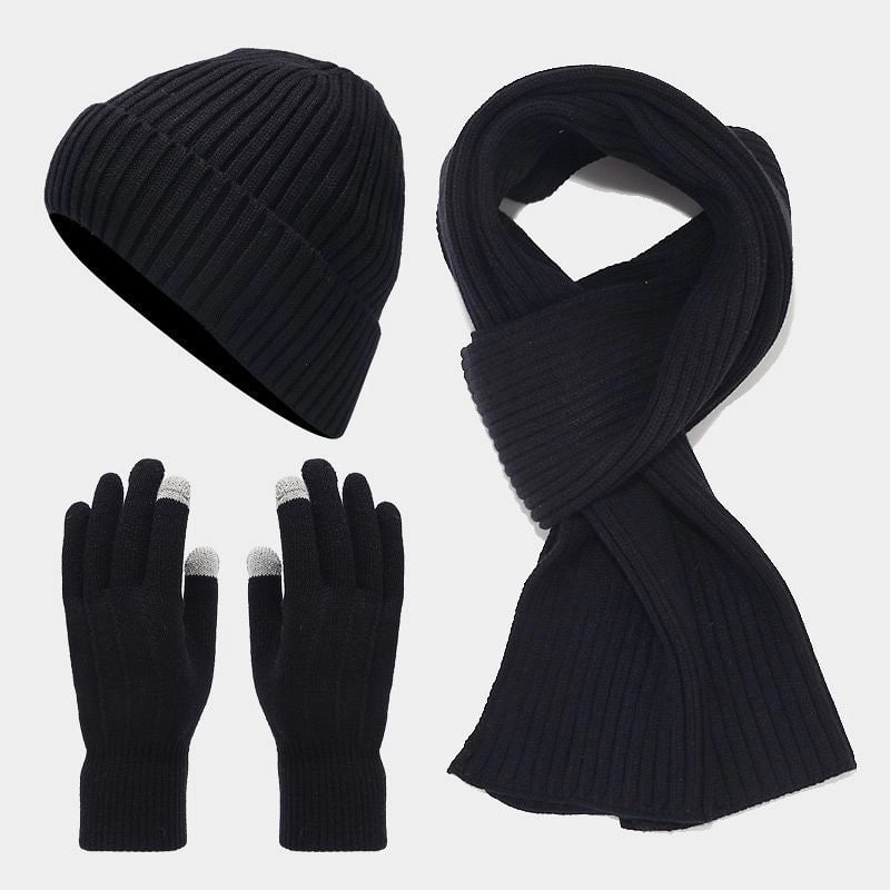 Autumn And Winter New Fleece-lined Warm Men's Hat Scarf Gloves Cold-proof Suit Women's Trendy Thickened Knitted Three-piece Set