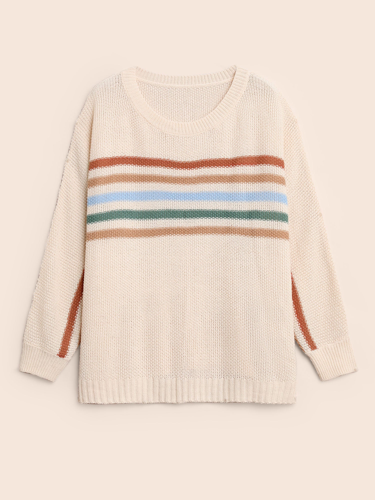 Crew Neck Contrast Striped Dolman Sleeve Pullover