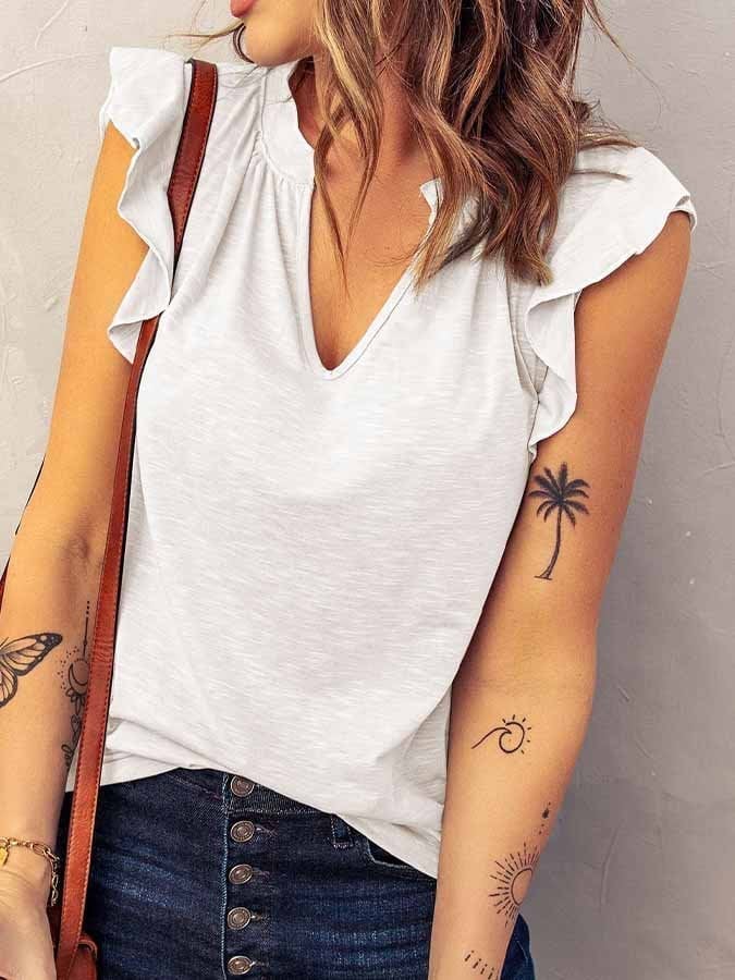 Women's Fashion V Neck Ruffle T-Shirt