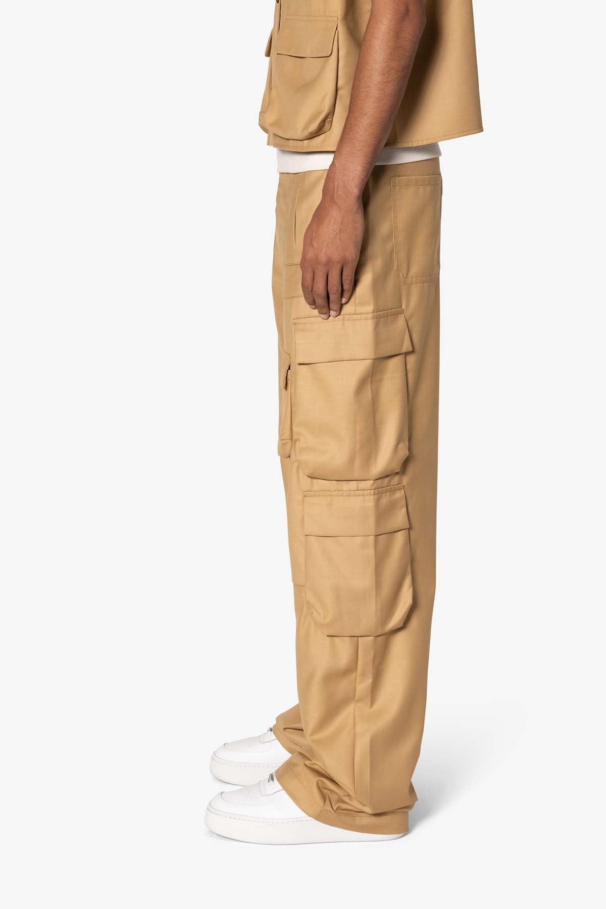 Bonded Gabardine Cargo Pants - Tan