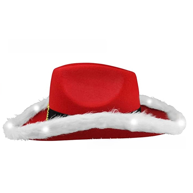Christmas Red Cowboy Hat Feather Black Belt Cowboy Hat Western Cowboy Hat Santa Claus Belt Cowboy Hat