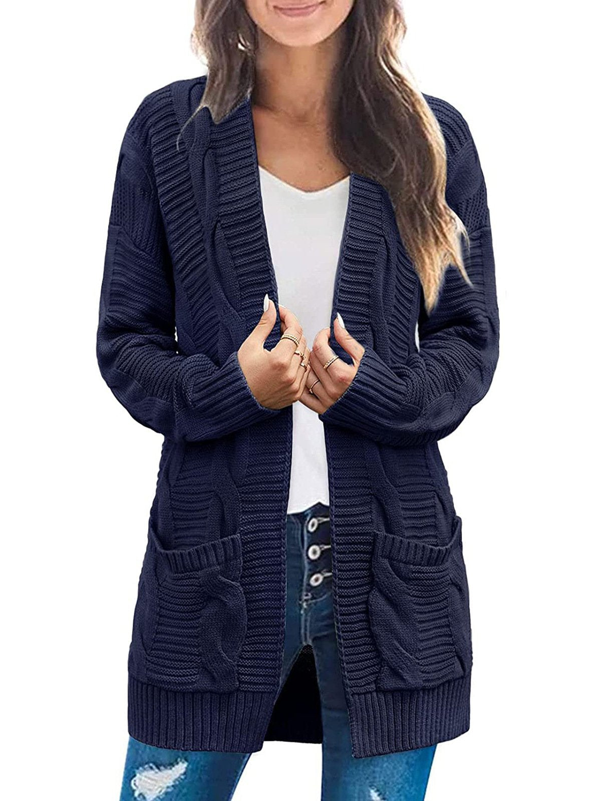 2024 Women's Long Sleeve Cable Knit Cardigan Sweaters