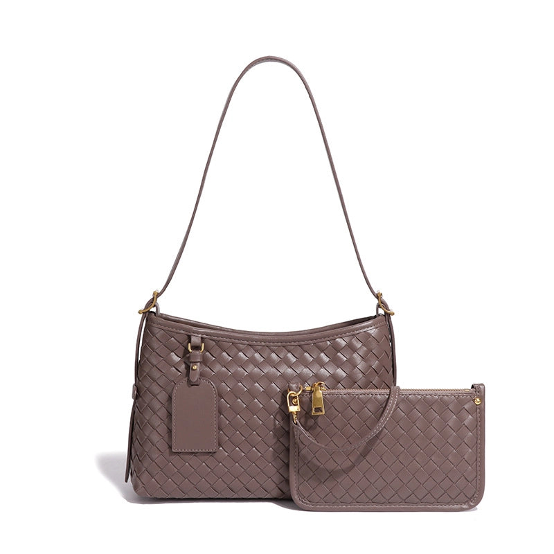 Women's Pu Leather Solid Color Basic Weave Dumpling Shape Zipper Crossbody Bag