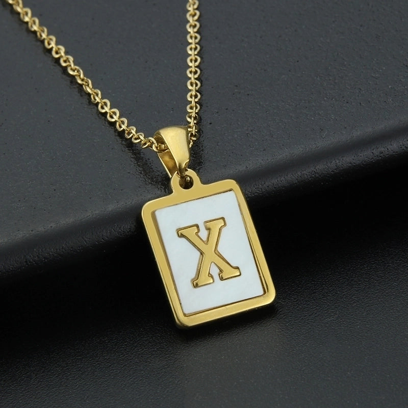 Fashion Letter Stainless Steel Inlay Shell Pendant Necklace 1 Piece