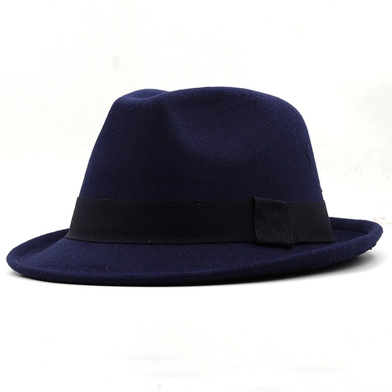 New Brim Hat Woolen Jazz Hat  Top Hat With Hat Band Solid Color Woolen Hat