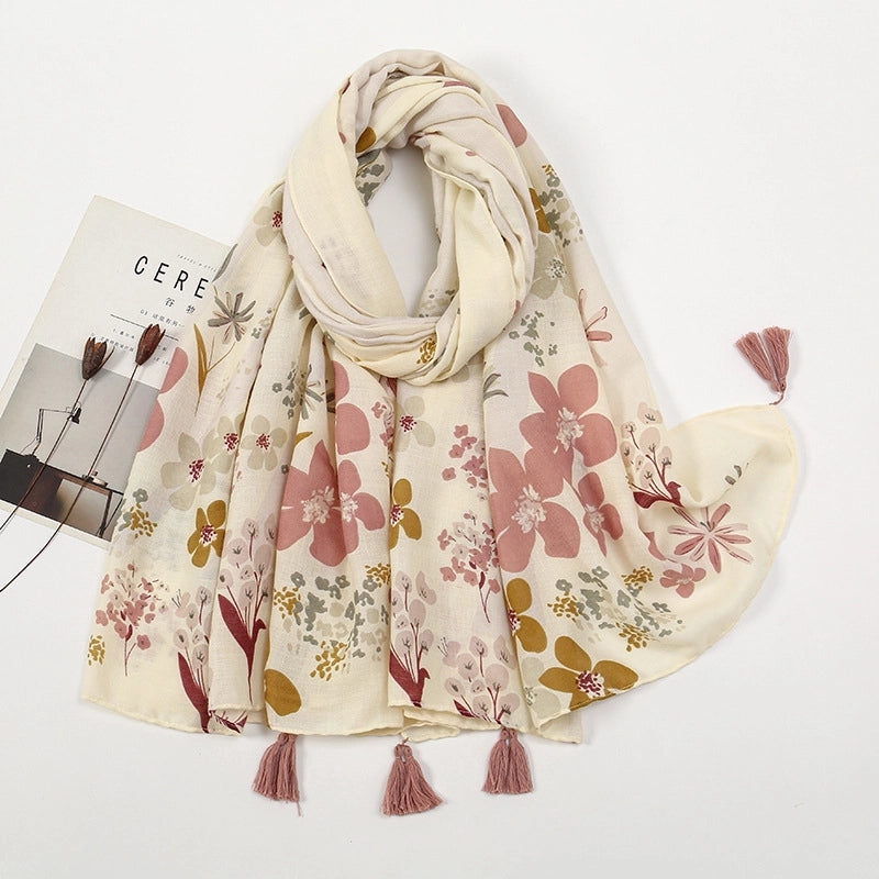 Women's Sweet Pastoral Flower Polyester Silk Scarf