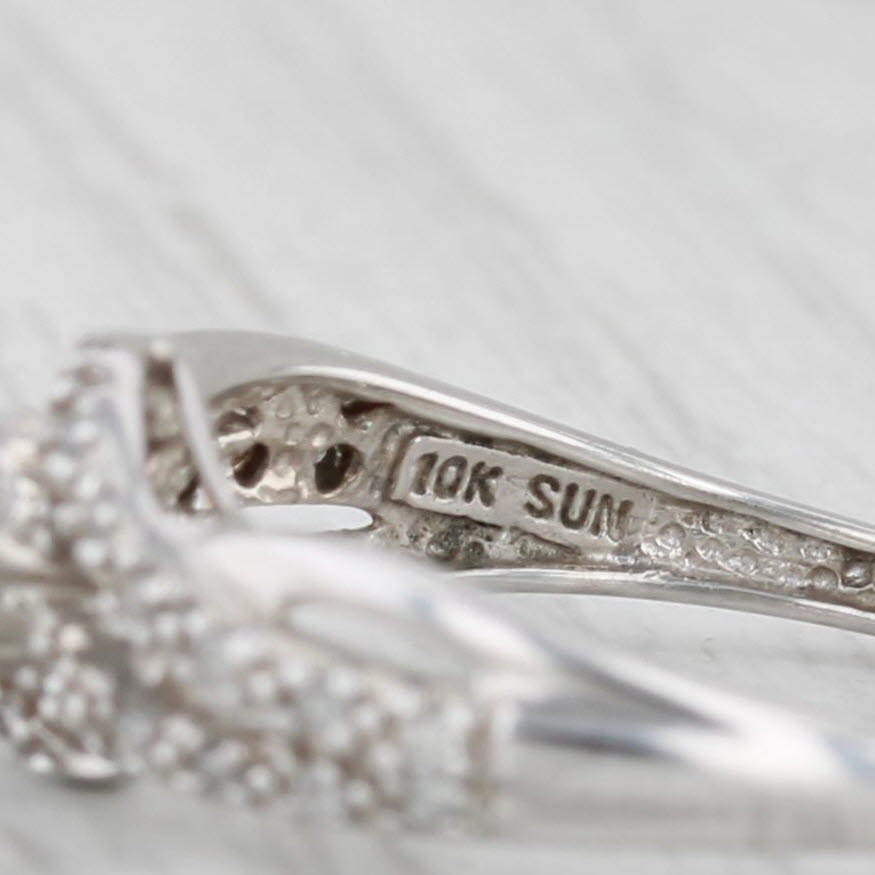 Diamond Cluster Engagement Ring Woven Band 10k White Gold Size 6.75