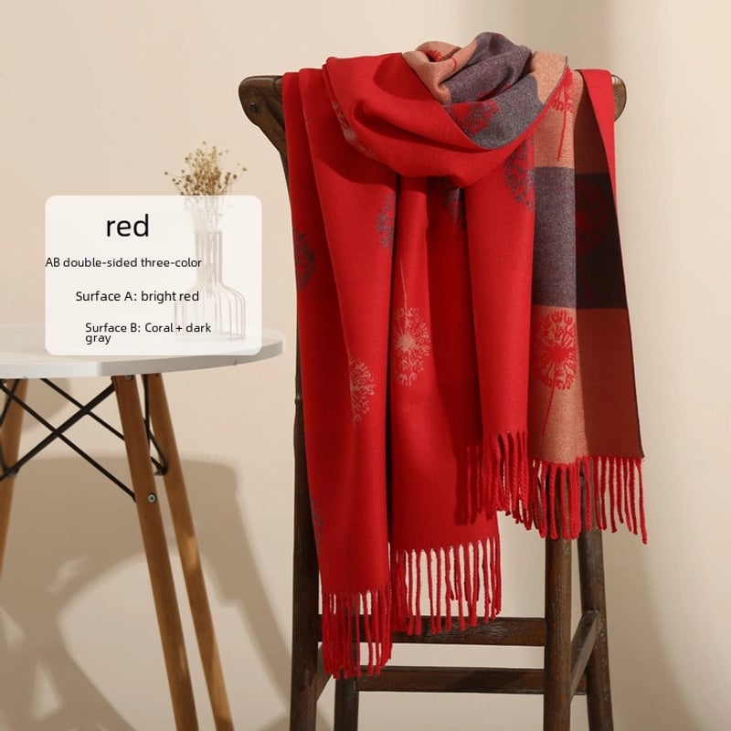 Ruibei Dandelion Cashmere Scarf Winter Thickened  Versatile Women's Warm Gift Double-sided Scarf
