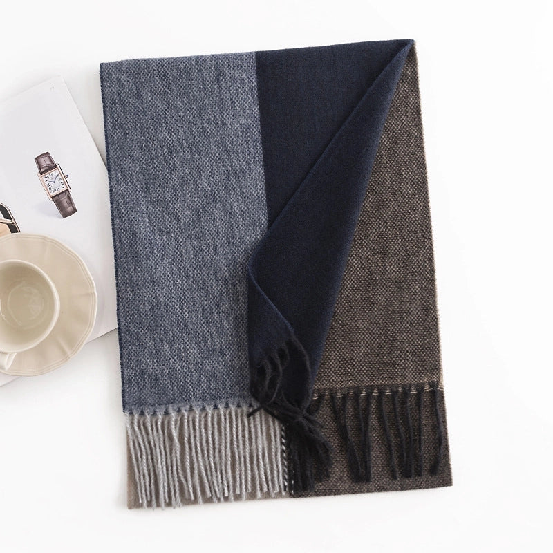 Plaid Color Matching Men's Cashmere Scarf Winter Fashion Commuter Neck Protection Scarf High-grade Warm Lengthened Shawl