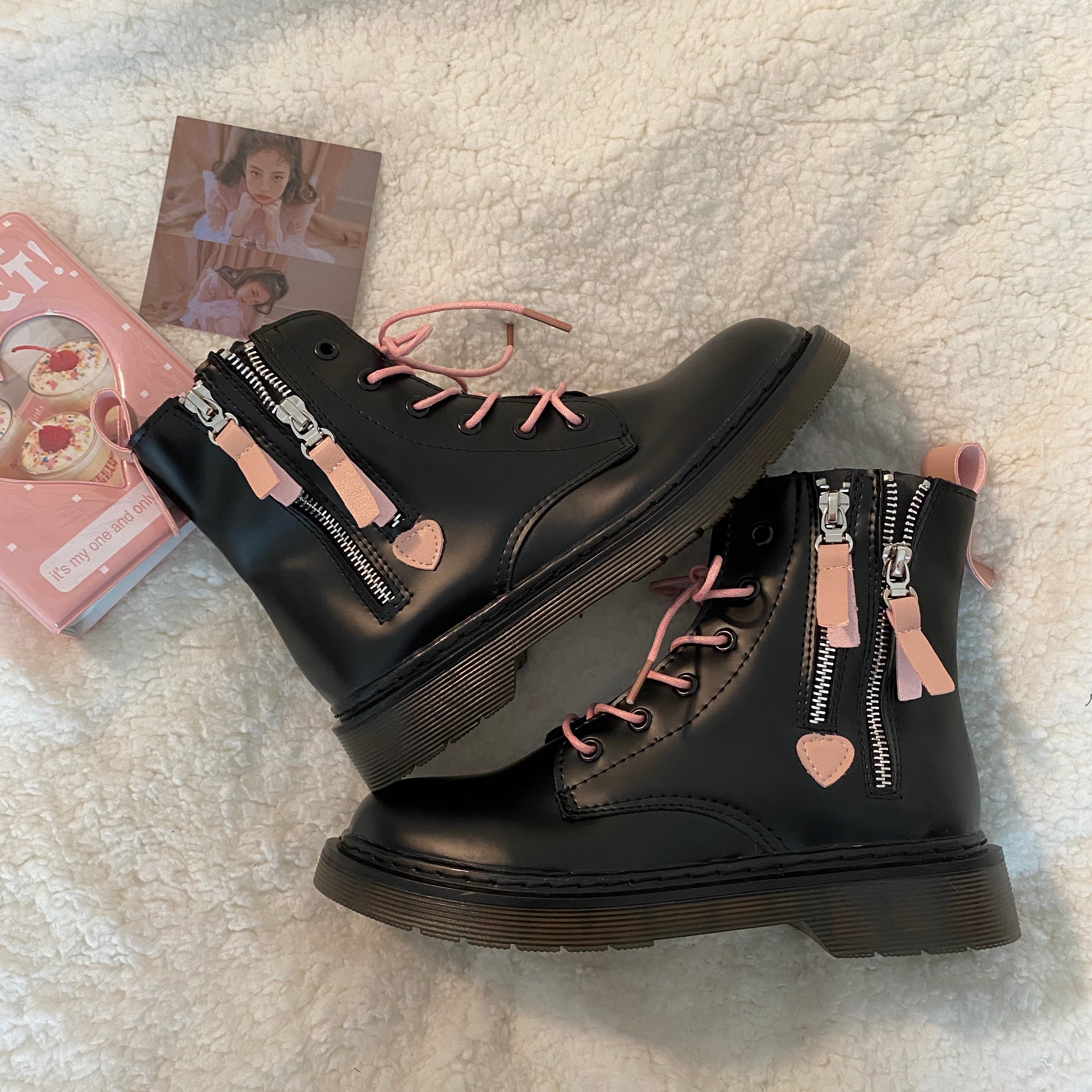 Black + Pink Martin Boots