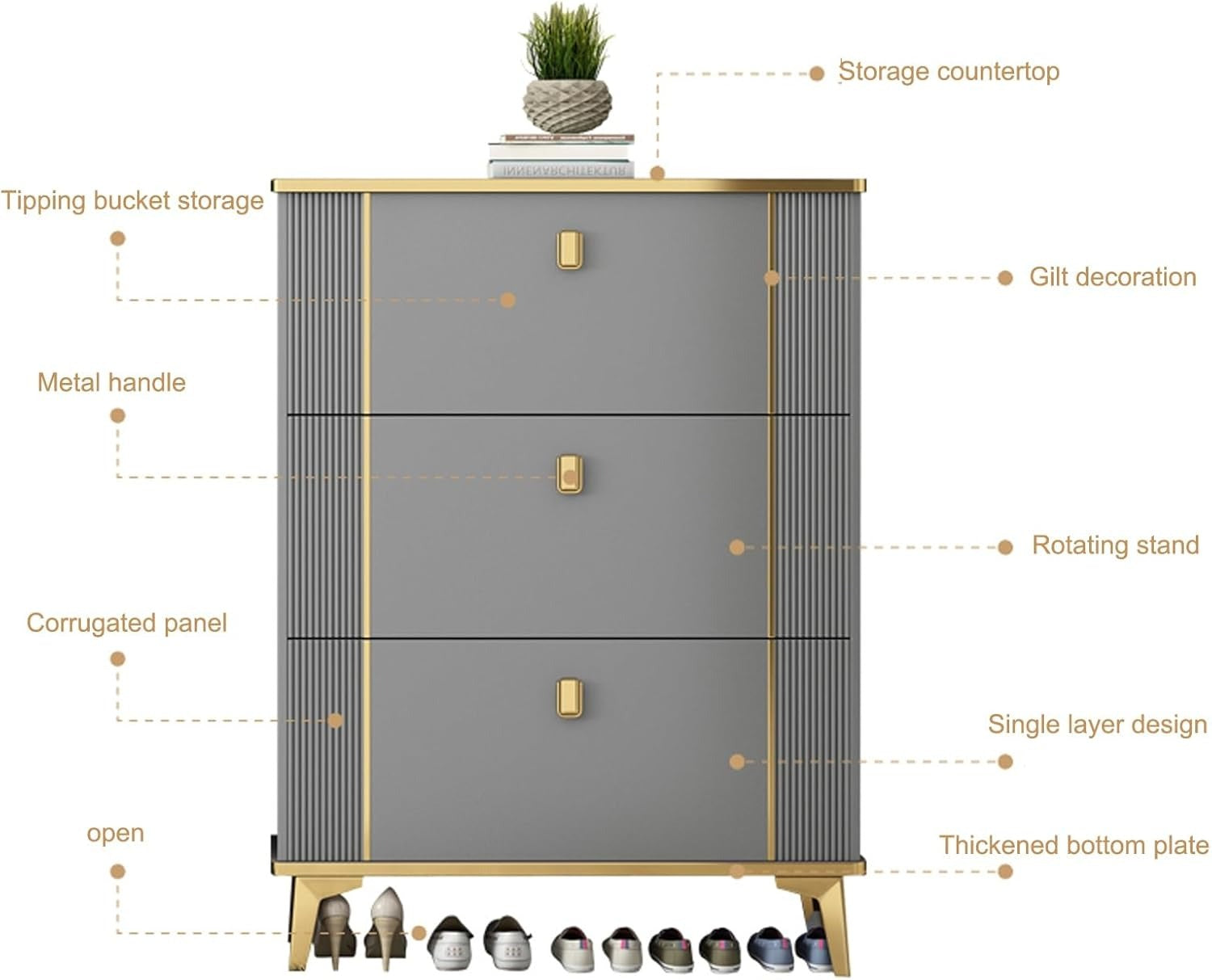 Tipping Shoe Cabinet. Shoe Rack Storage Cabinet For Entryway. With 3 Flip Drawers. Free Standing Shoe Rack