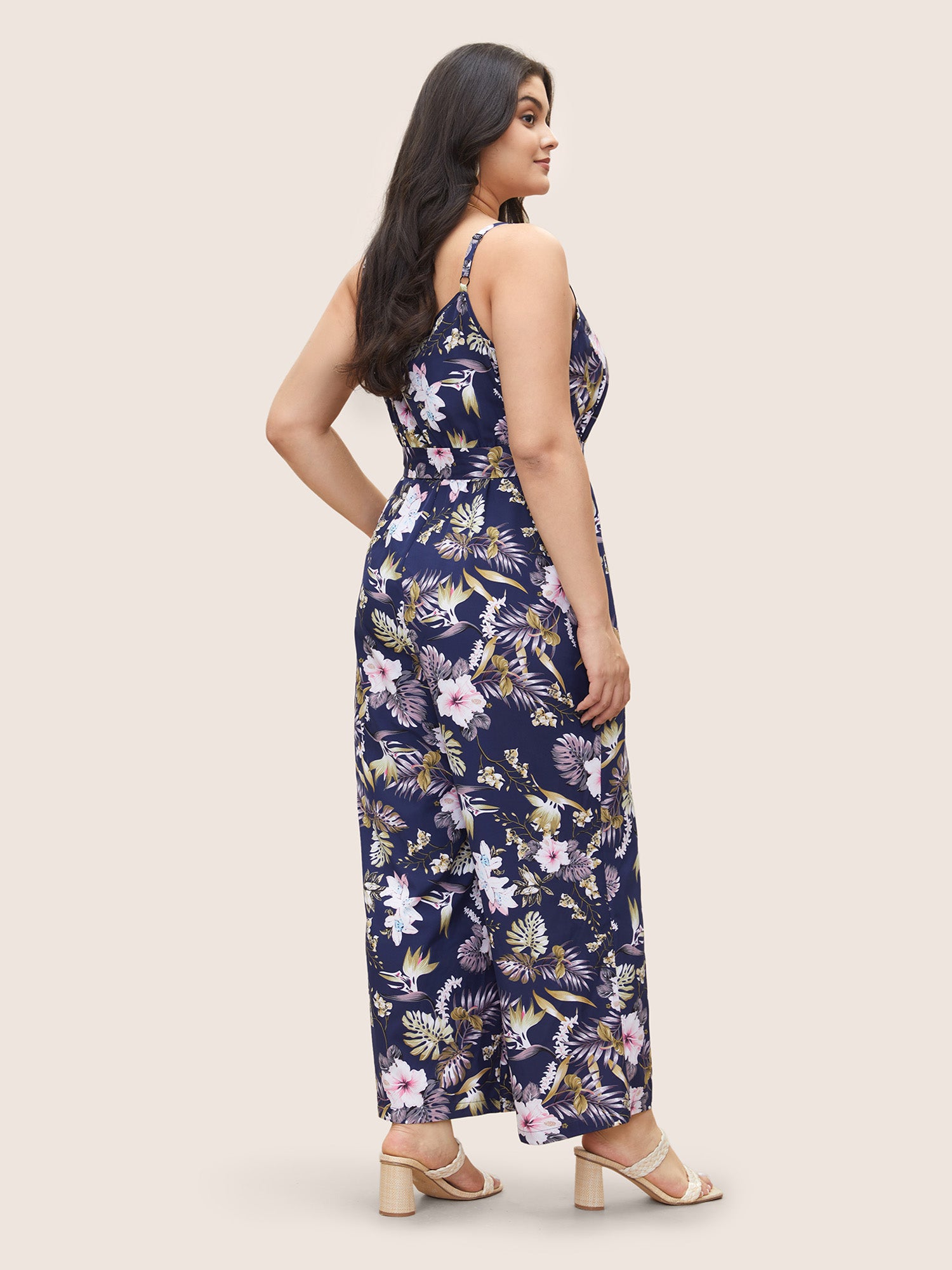 Floral Belted Pocket Wrap Cami Jumpsuit