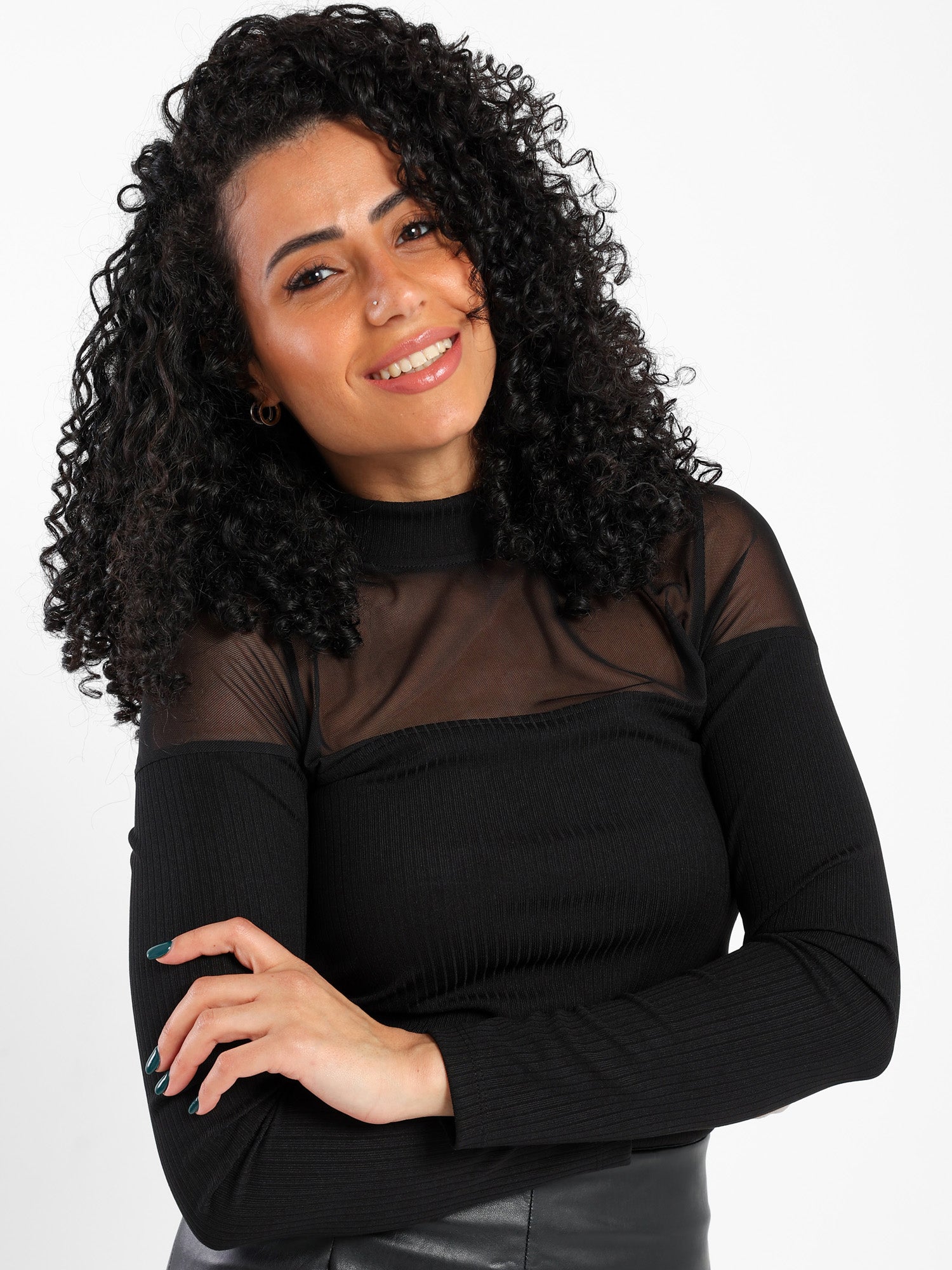 Paneled Mesh Ribbed Top