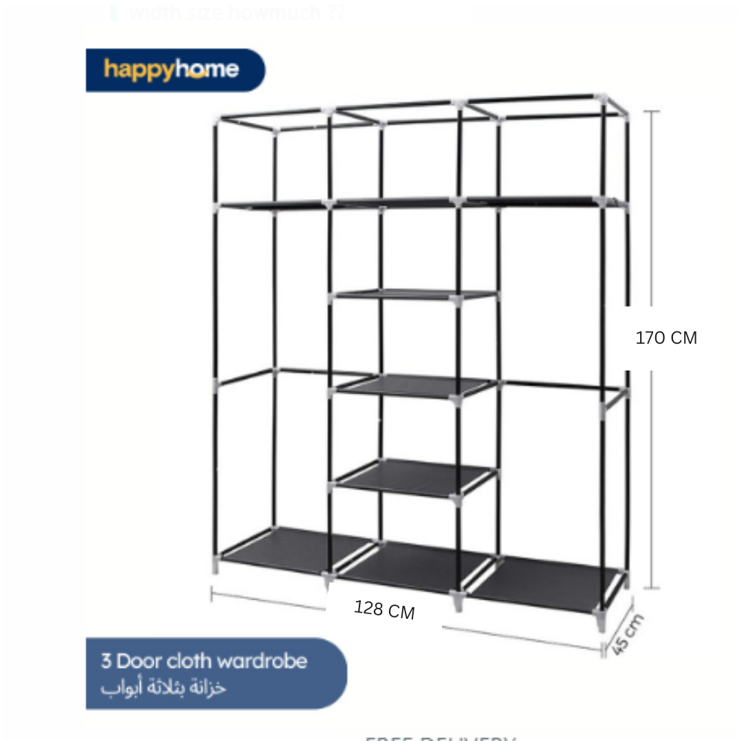 3 Column Cloth Wardrobe. Portable Fabric Wardrobe for Clothes