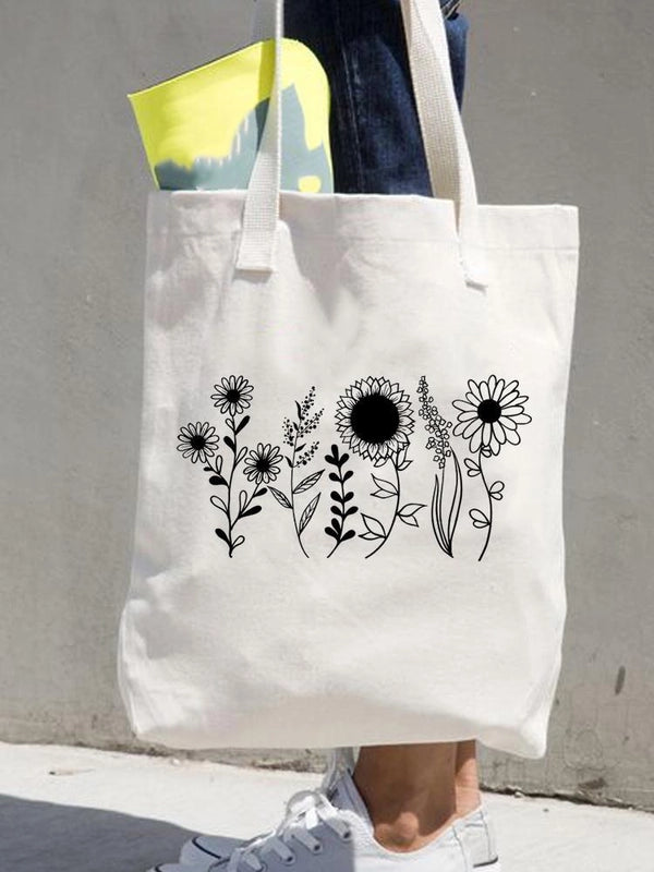 Women's Printed Shopping Bag Casual Shopping Handbag Women's Shoulder Bag Large Capacity New Artistic Fresh Women's Bag