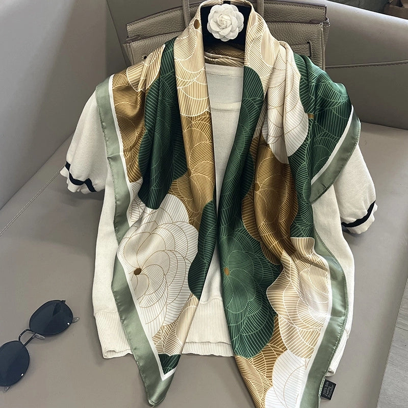 Women's Elegant Vacation Stripe Flower Polyester Silk Scarf