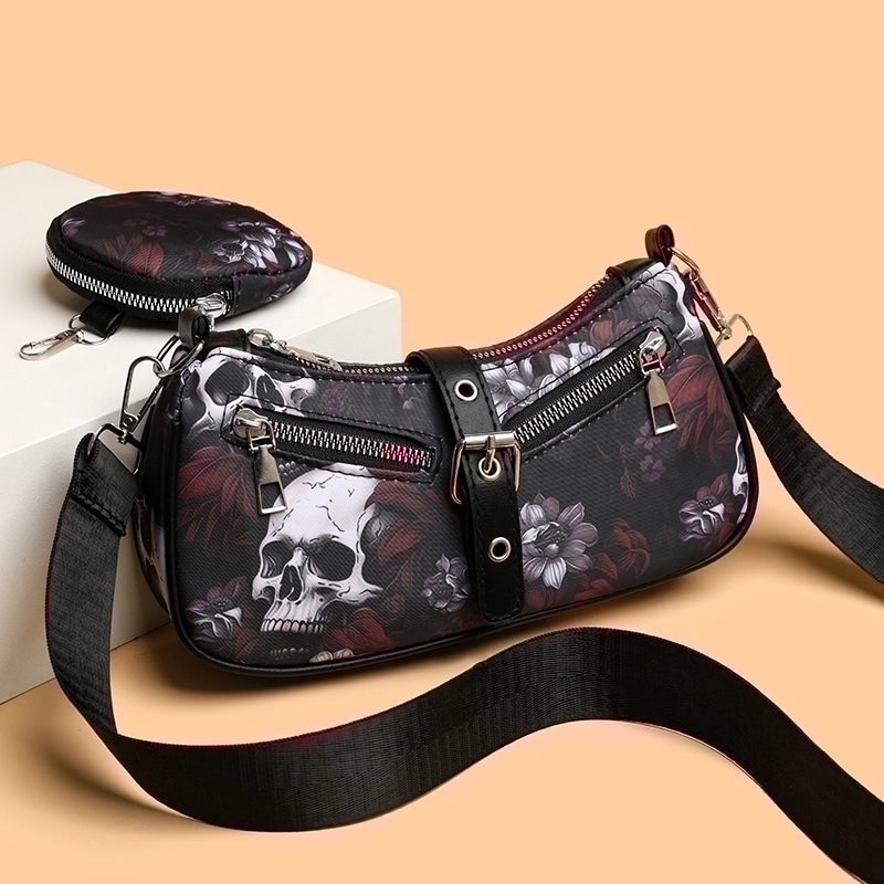 Halloween Women's Medium Skull Streetwear Pillow Shape Zipper Bag Sets Crossbody Bag