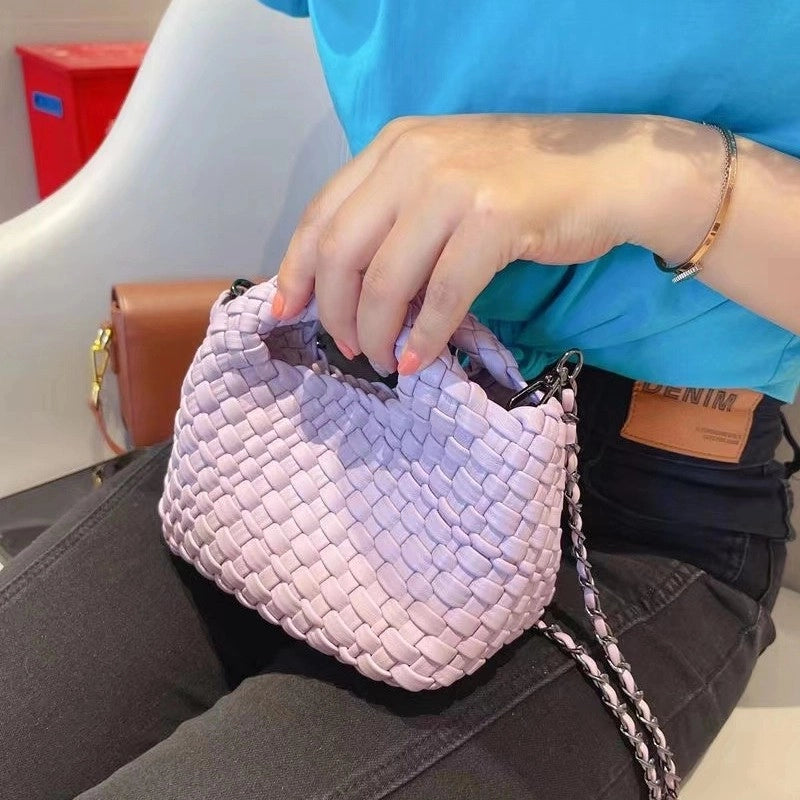 Women's Small Pu Leather Solid Color Streetwear Weave Square Open Crossbody Bag